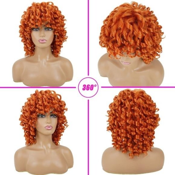 Orange Curly Wig With Bangs - Picture 2 of 3